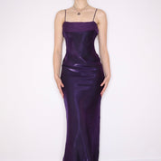 90s Royal Purple Cowl Neck Prom Dress (S)