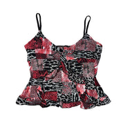 French Y2K Animal Print Mesh Ruffle Cutout Cami (M)