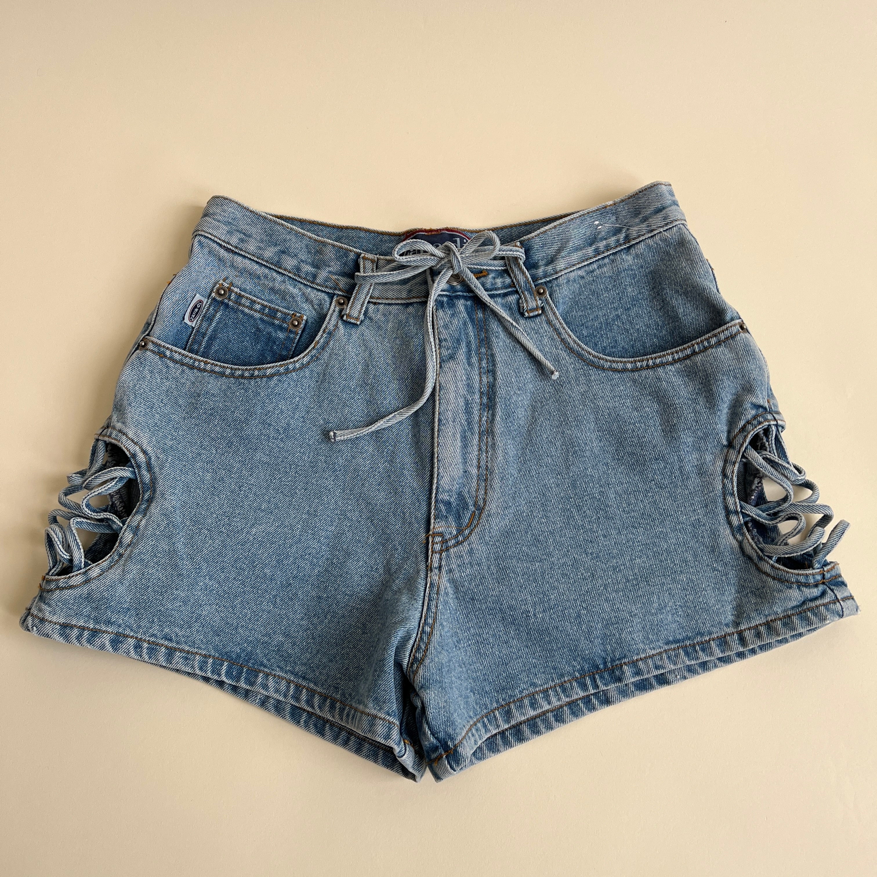 90s cutout side denim short  (L)
