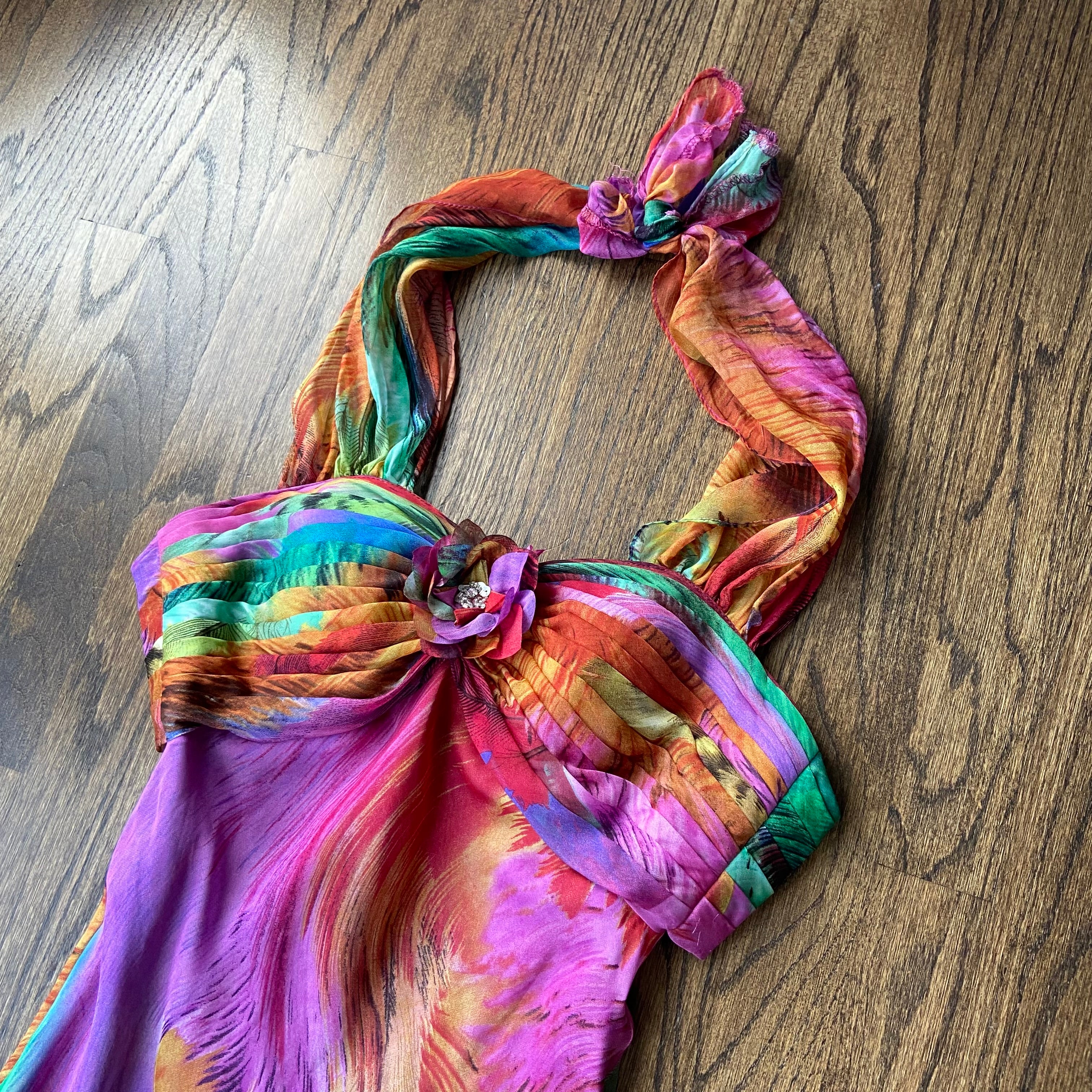 Custom Silk Halter Maxi Dress (M)