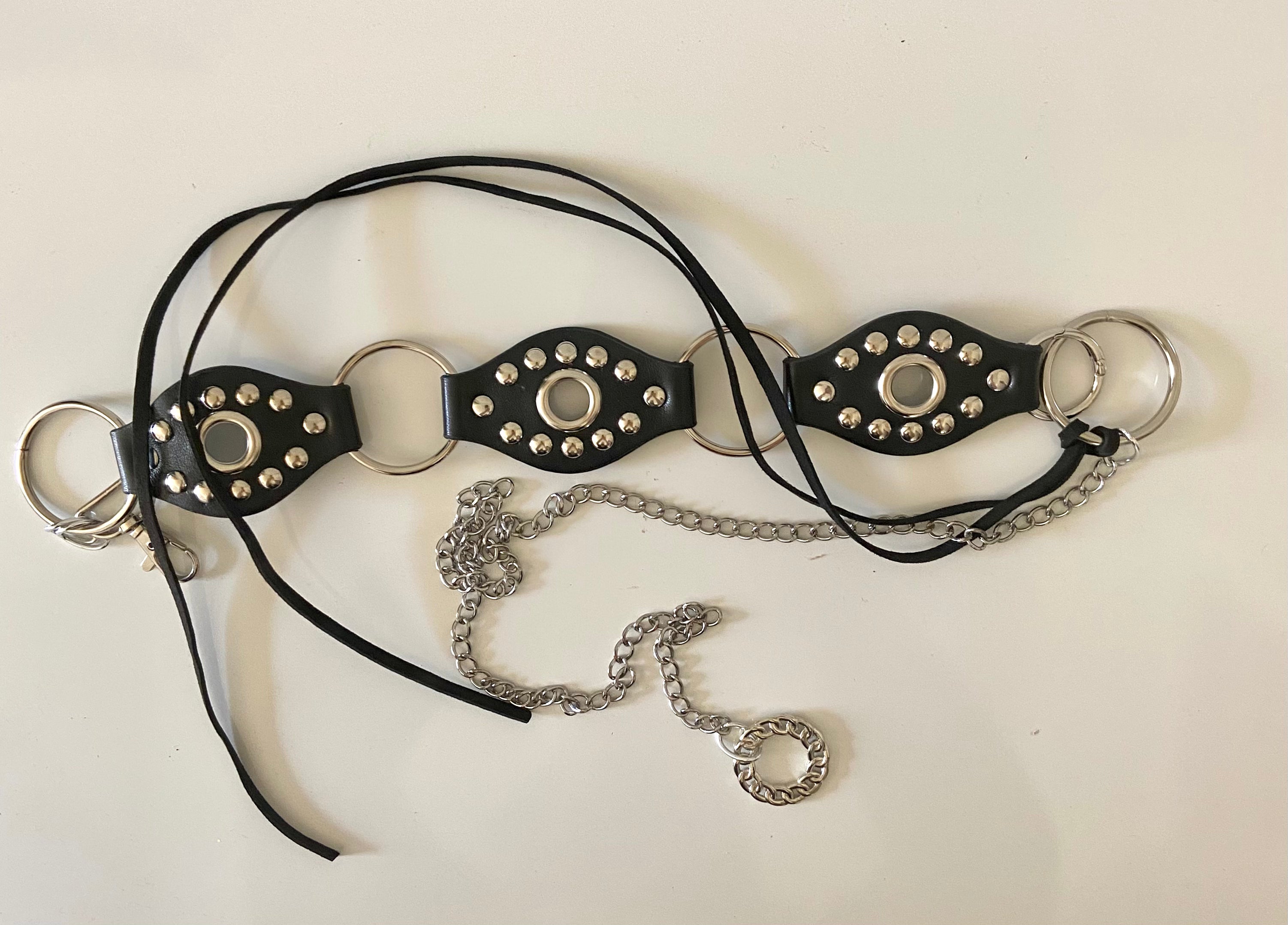 Leather black and silver belt