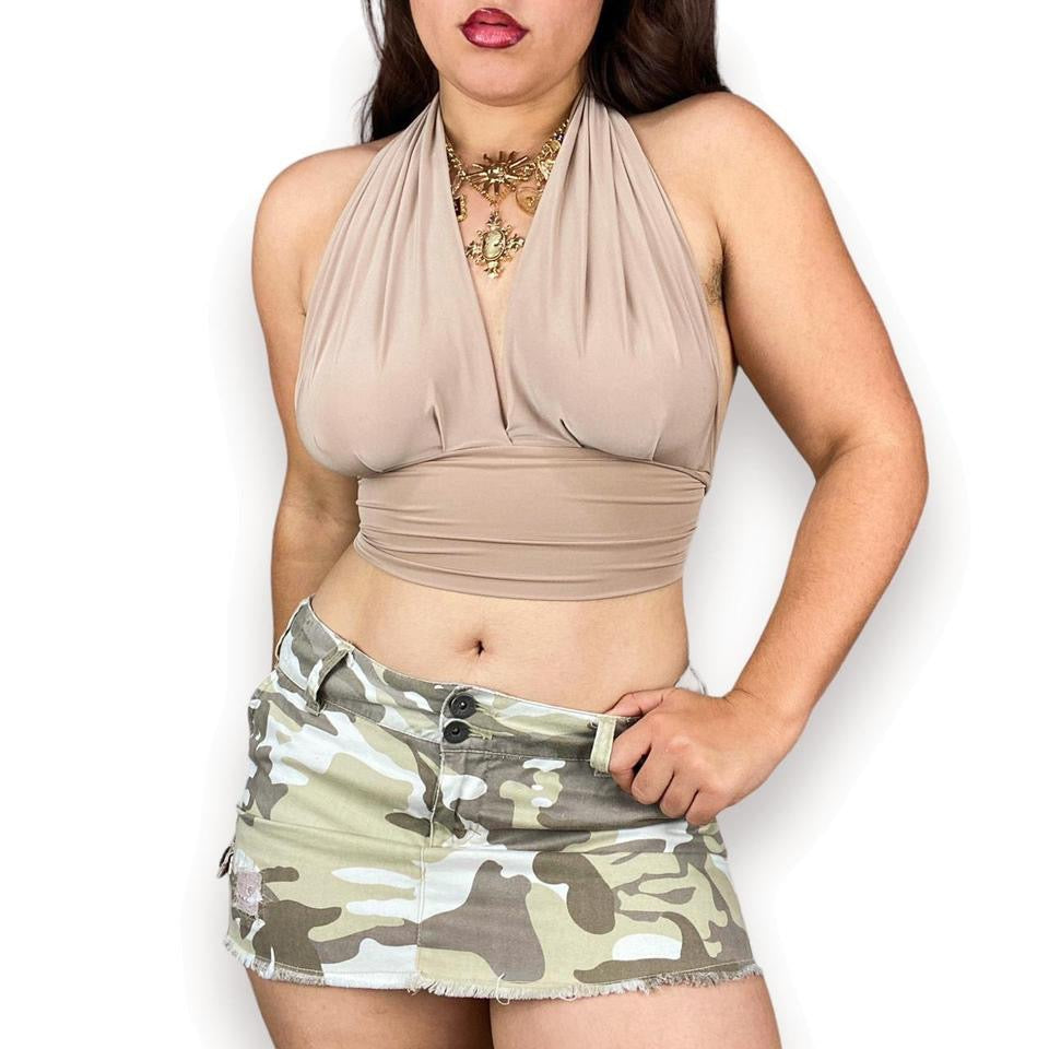 2000s Slinky Halter Crop Top (S)