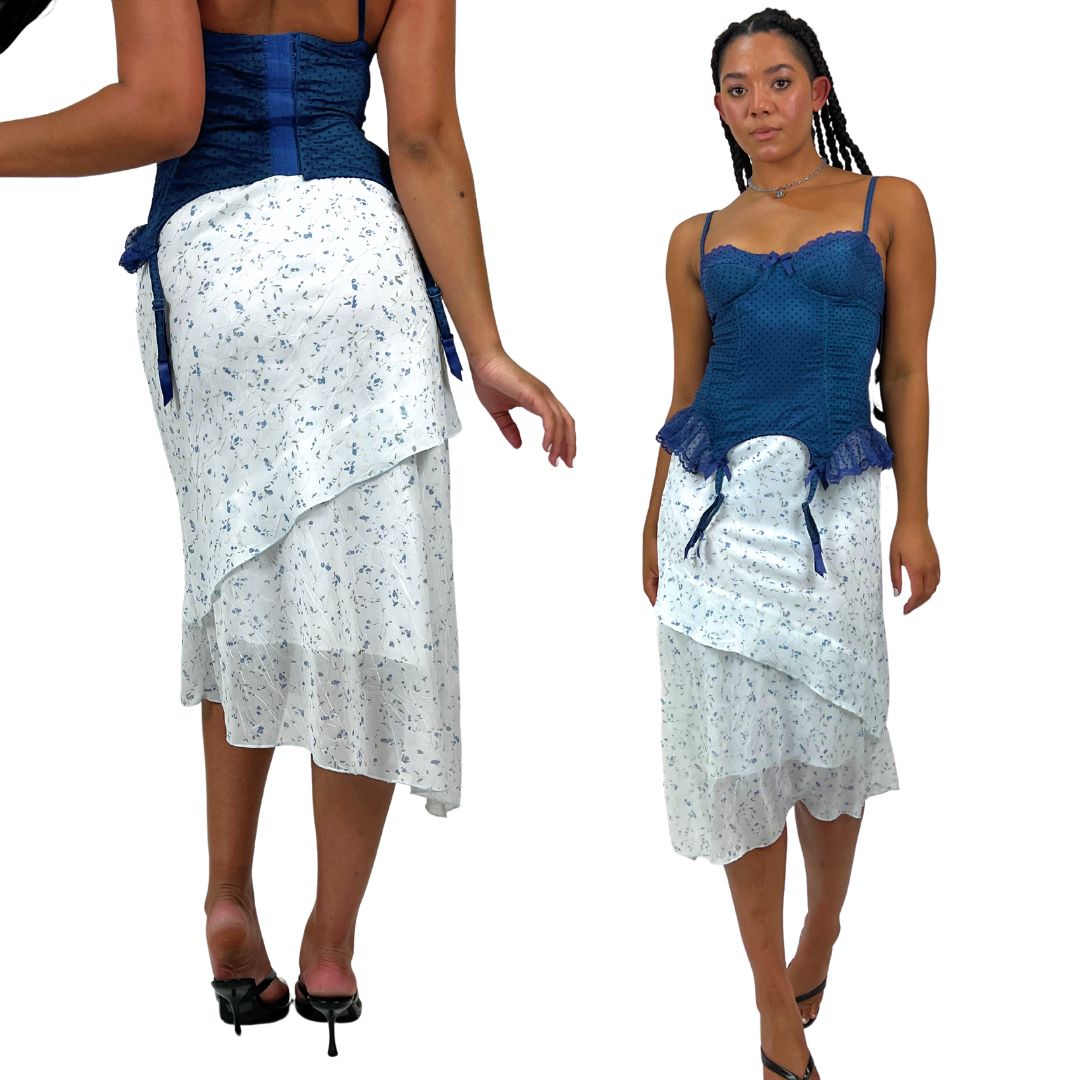Vintage Ditzy Floral Layered Midi Skirt (S/M)