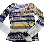 Vintage Abstract Print Mesh Top (S/M)