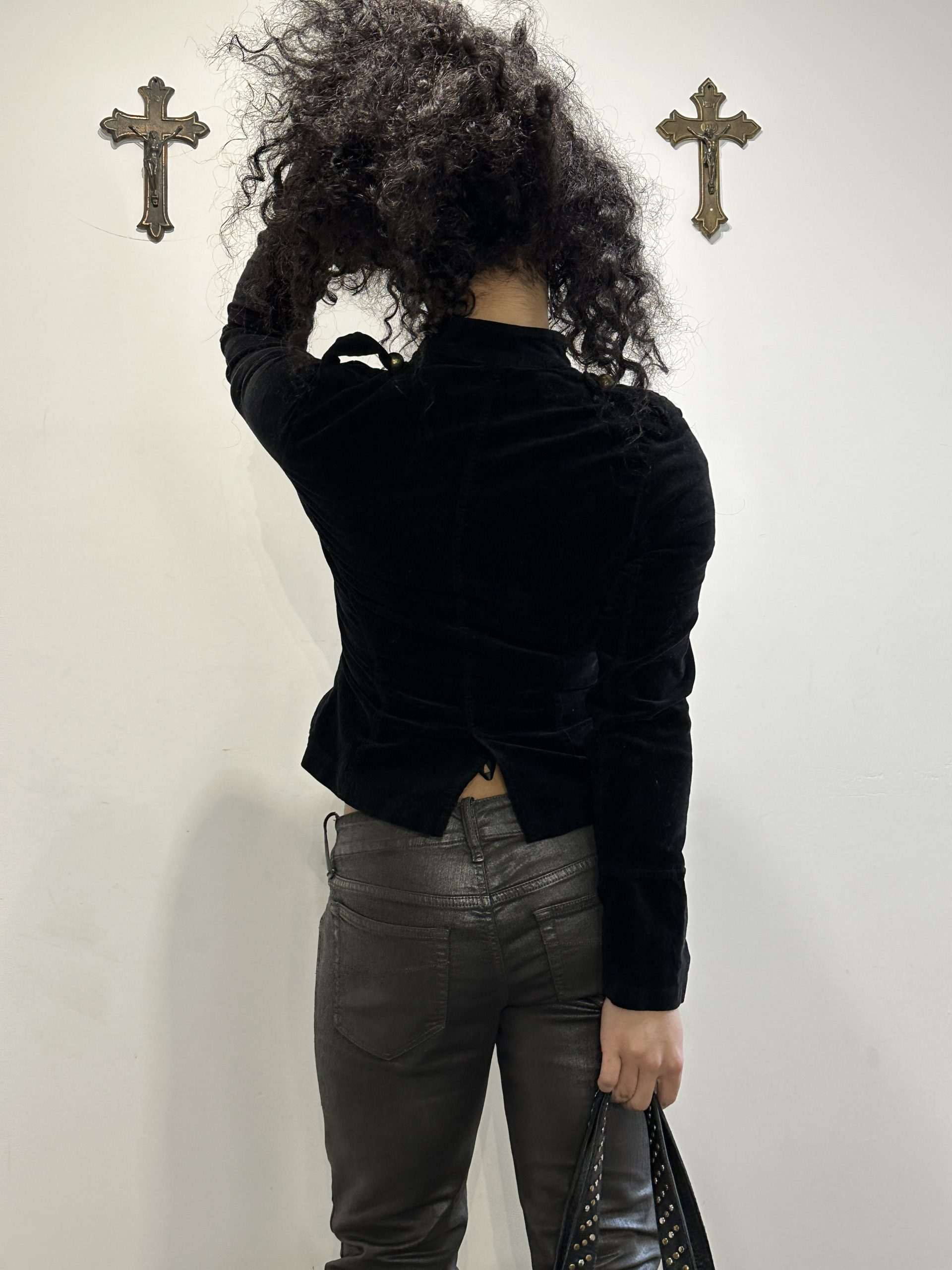 Vintage Black Cropped Military Jacket (XS/S)