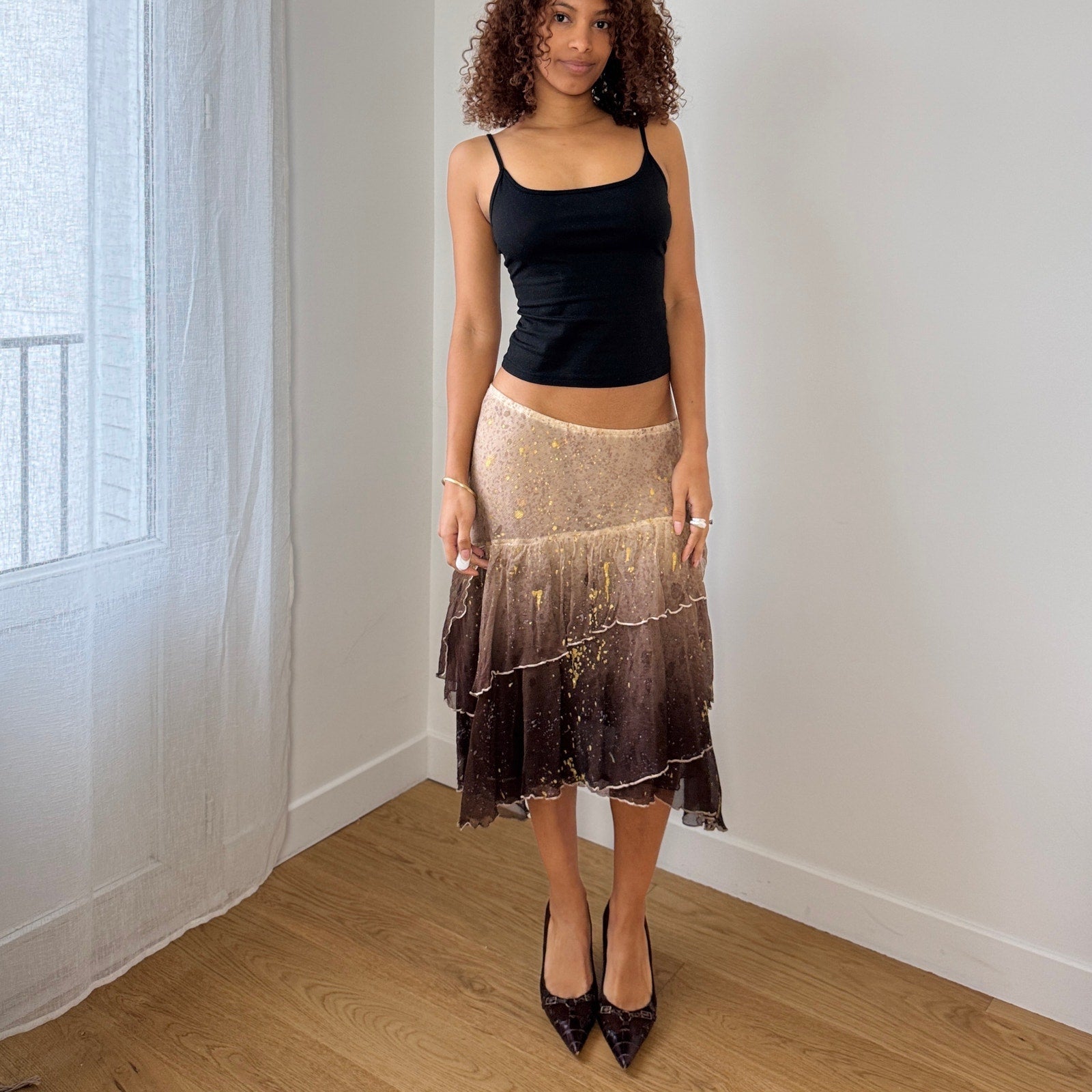 Vintage Italian Brown Gradient Mesh Midi Skirt (S/M)