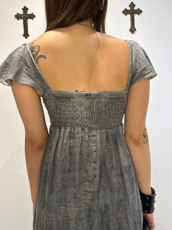 Vintage Italian Grunge Linen Milkmaid Midi Dress (S)