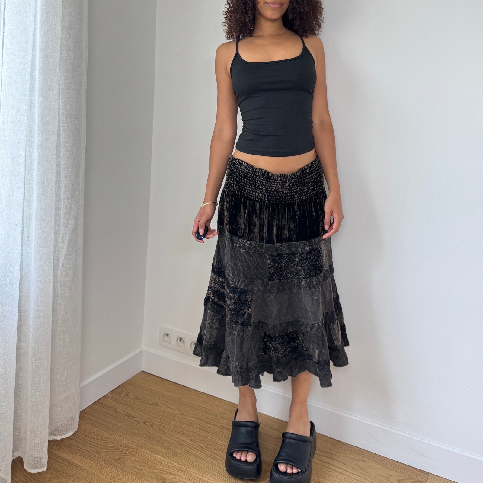 Vintage Italian Patchwork Midi Skirt (M)