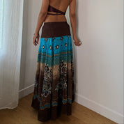 Vintage Brown Blue Sequin Maxi Skirt (XS/S)