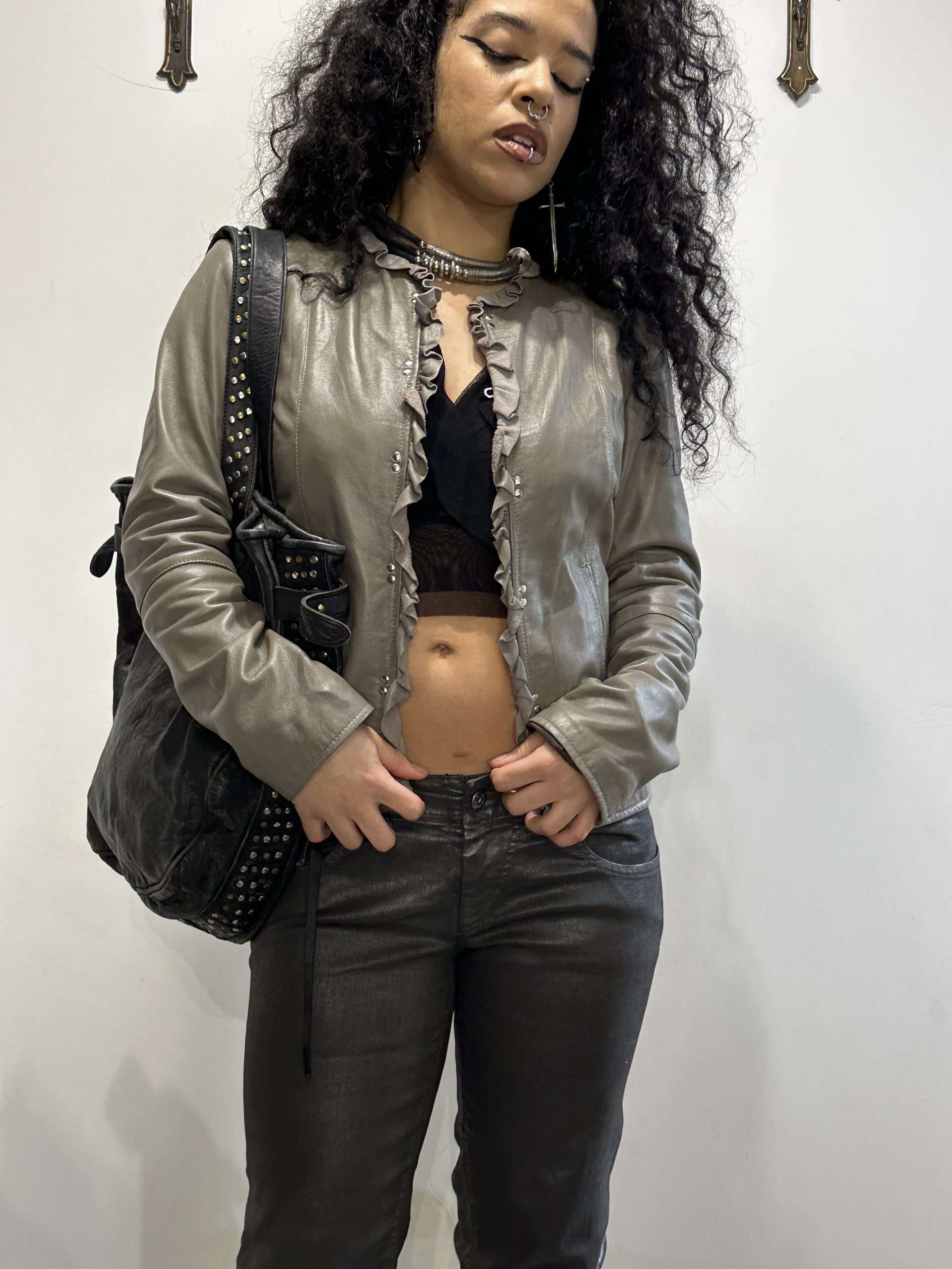 Vintage Soft Gothic Leather Cropped Jacket (S-M)