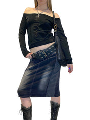 Vintage Utility Denim Midi Skirt (M)