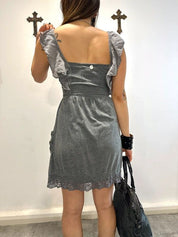 Vintage Superdry 2010s Coquette Jersey Lace Ruffle Mini Dress (XS)