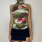 Italian designer camo sleeveless turtleneck (S)