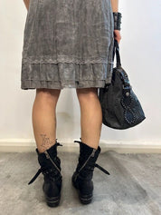 Vintage Italian Grunge Linen Milkmaid Midi Dress (S)