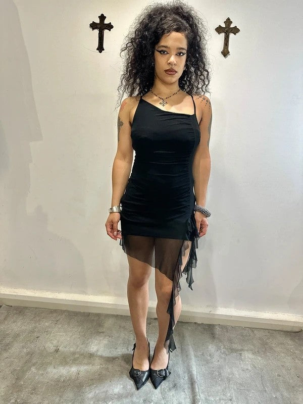 Vintage Black Ruffle Mesh Mini Dress (XS/S)