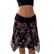 Vintage Italian Black Silk Mesh Midi Skirt (S)