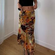 French Vintage Abstract Tribal Mesh Maxi Skirt (S) ⠀