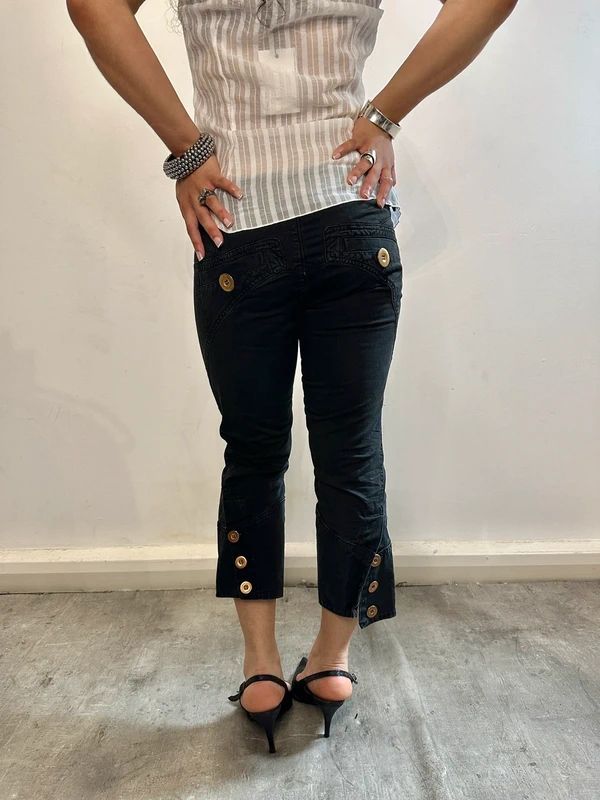 Vintage Italian Black Cotton Capri Pants (S)