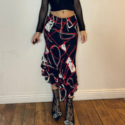 Vintage Abstract Print Mesh Skirt (S)