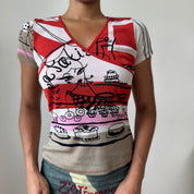 Vintage Euro Café Print Mesh Tee (S)
