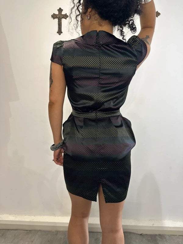 Vintage Miss Sixty Killah Polka Dot Shift Satin Midi Dress (S)