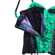 Tripp NYC green satin and black lace-up corset/bustier tank (M)