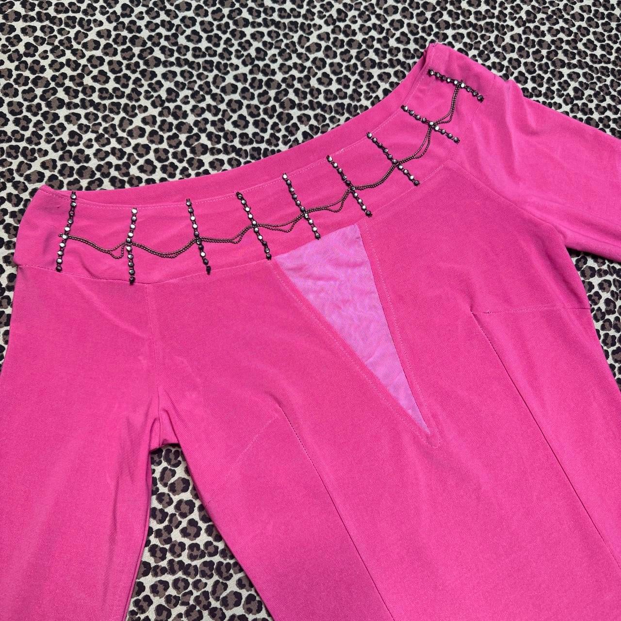 Pink Mesh Cutout Neckline Beaded Boatneck Long Sleeve (S)