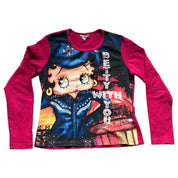 Y2K Betty Boop "Rodeo Cutie" long-sleeve pink western graphic top embellished (M)