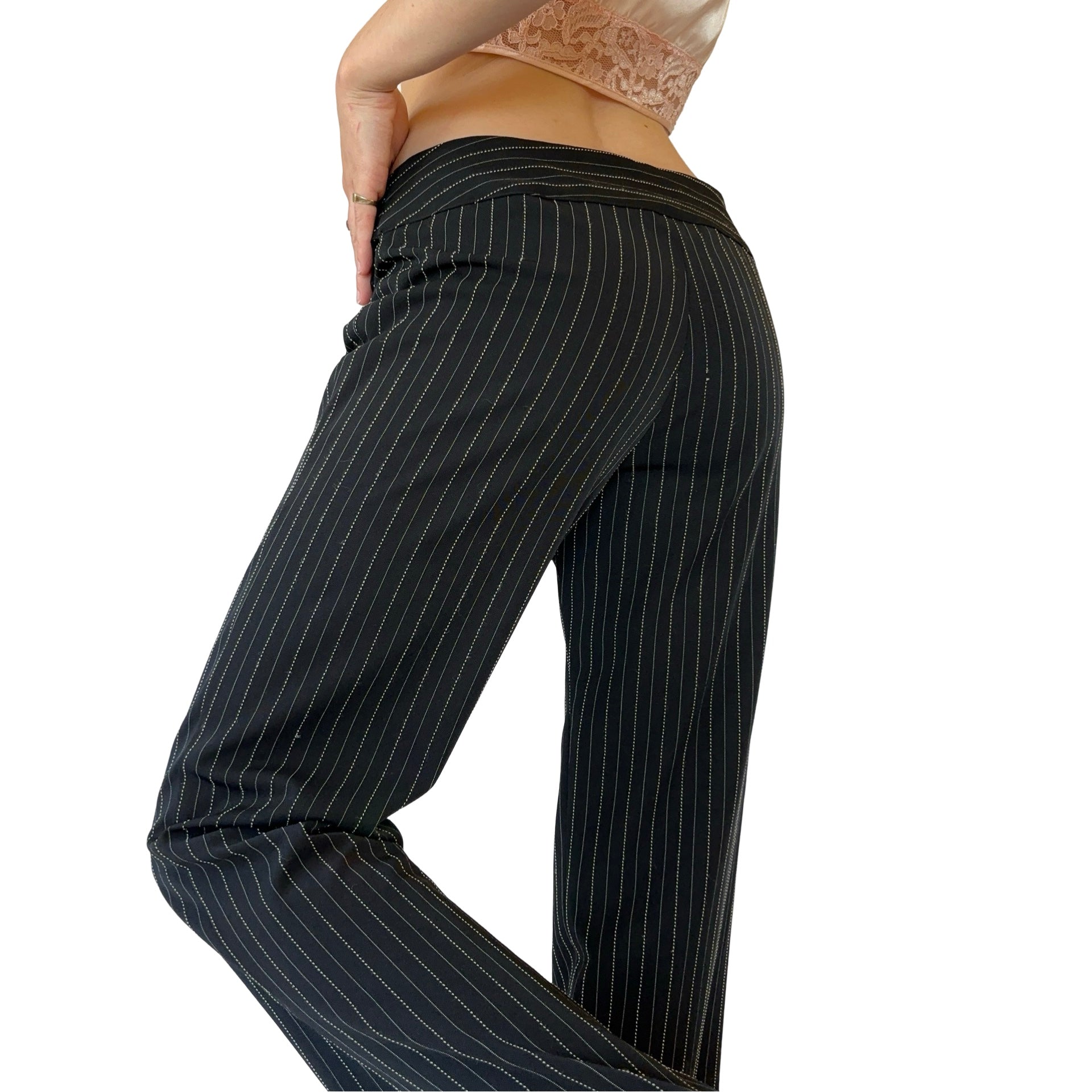 2000s Belted Pinstripe Trousers (M)