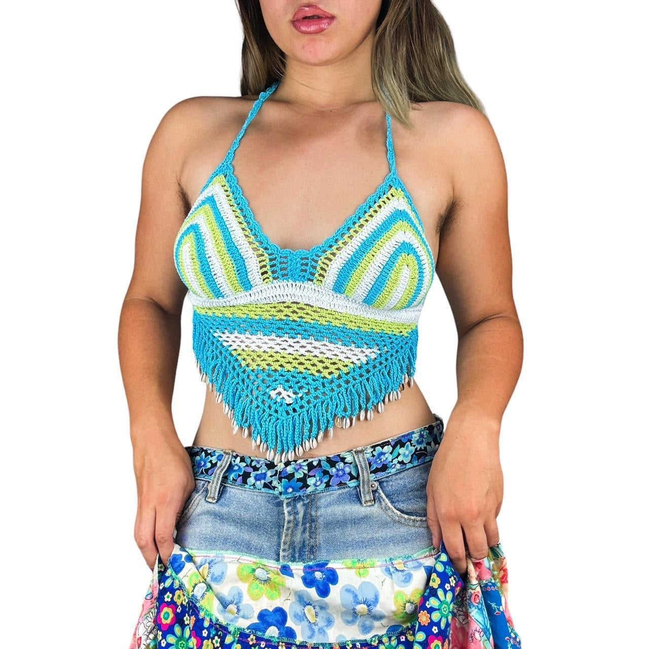 Crochet Puka Shell Halter Top (S)