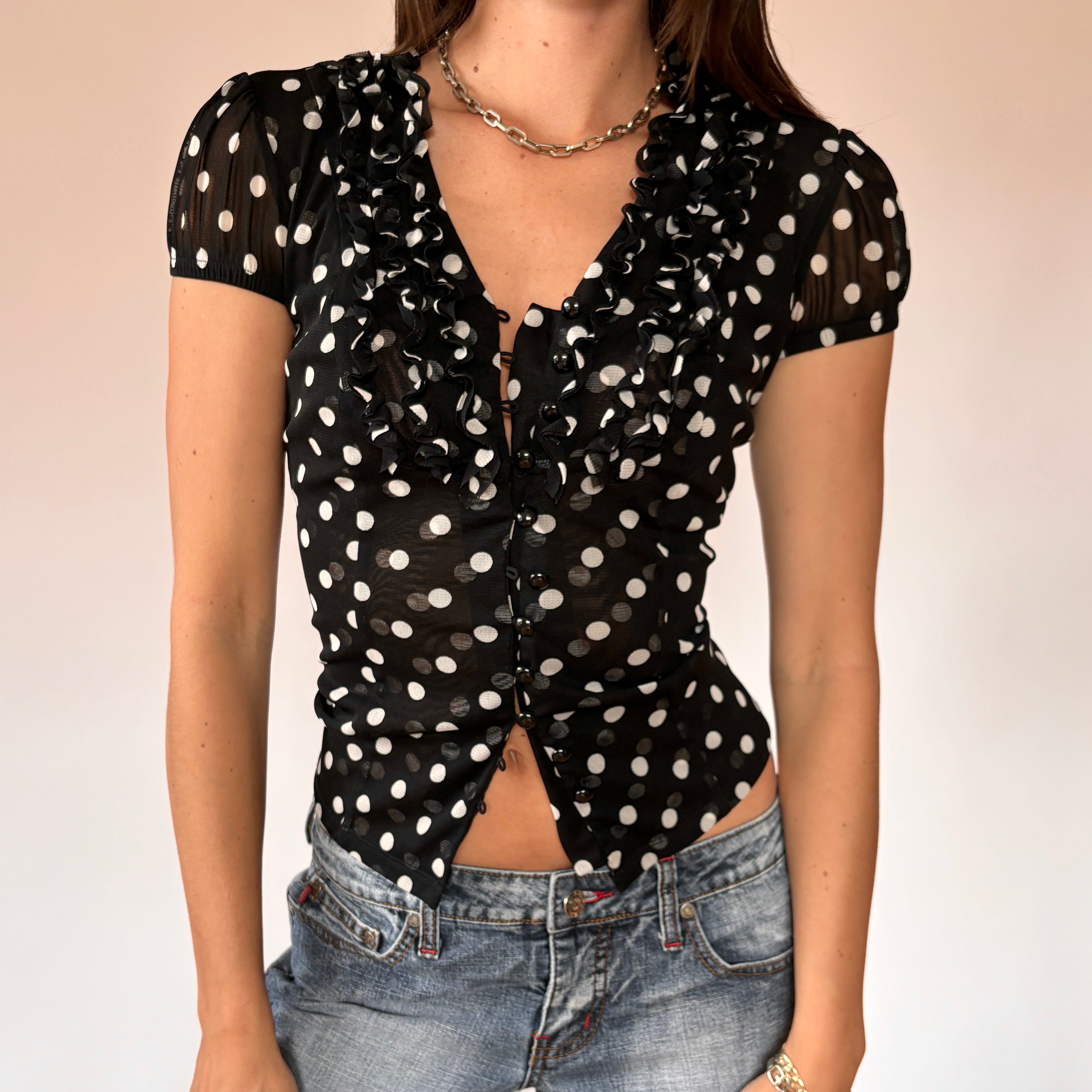 2000s Mesh Polka Dot Blouse (XS)