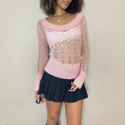 Vintage pink knit sweater with sequins detailing (S/M)