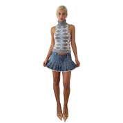Vintage Italian Denim Pleated Mini Skirt (S)
