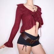 Y2K Maroon Mohair Ruffle Cardigan (M)