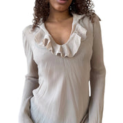 Vintage Italian Beige Mesh Ruffle Top (M)