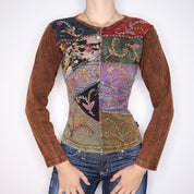 Y2K Boho Patchwork Long Sleeve Top (S)