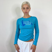 Vintage Turquoise Graphic Long Sleeve Top (S)