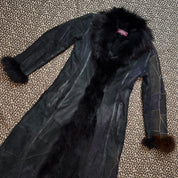 Parisian Vintage Fur Trim Suede Leather Patchwork Coat (M/L)