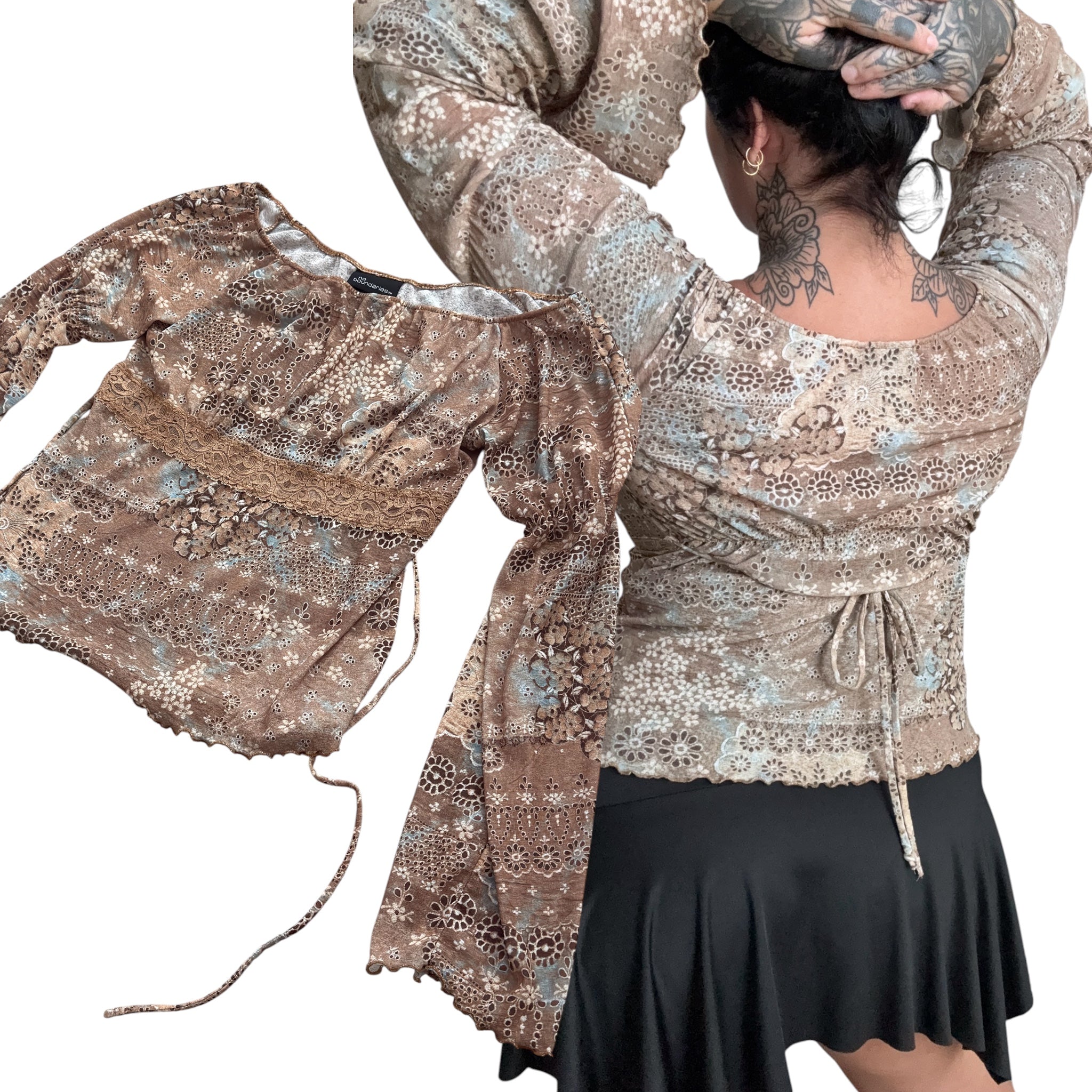 Y2K NOBO boho milkmaid top (M/L)