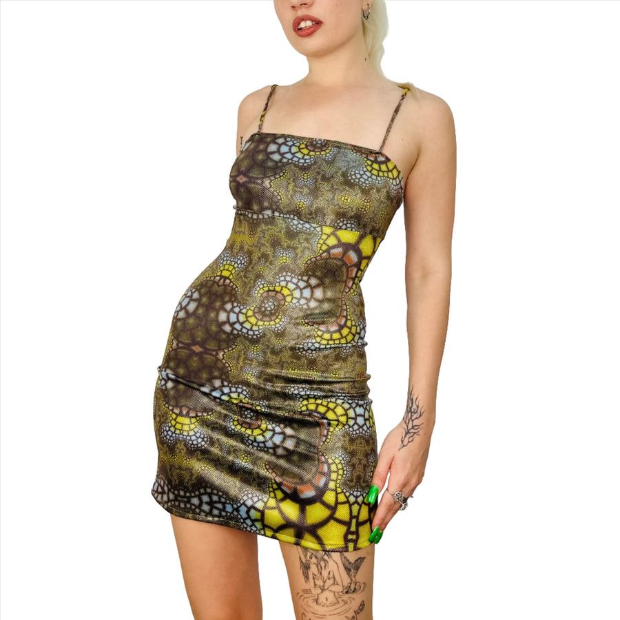 Square Neck Psychedelic Mini Dress (XS/S)