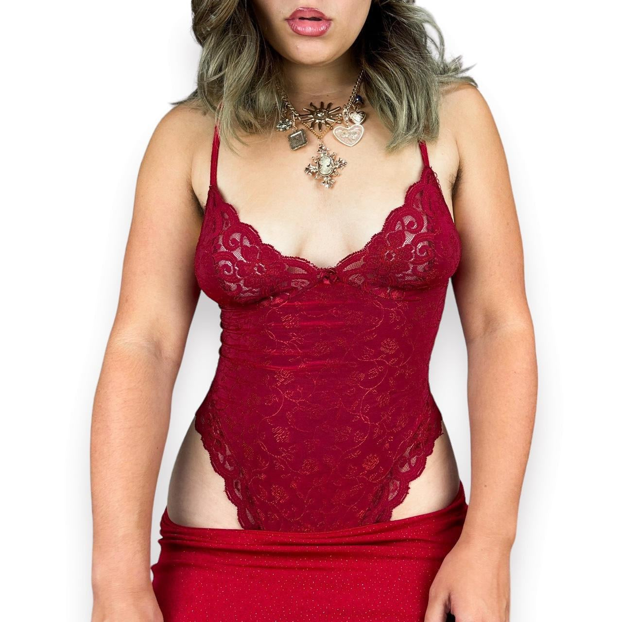 2000s Lacy Burgundy Bodysuit (S)