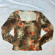 French Vintage slinky square neck cheetah long sleeve (S/M)