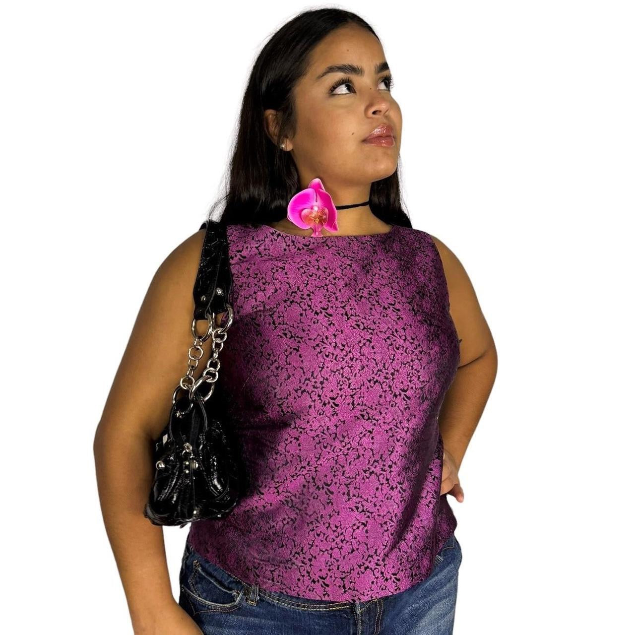 Vintage Orchid Silk Jacquard Top (L)