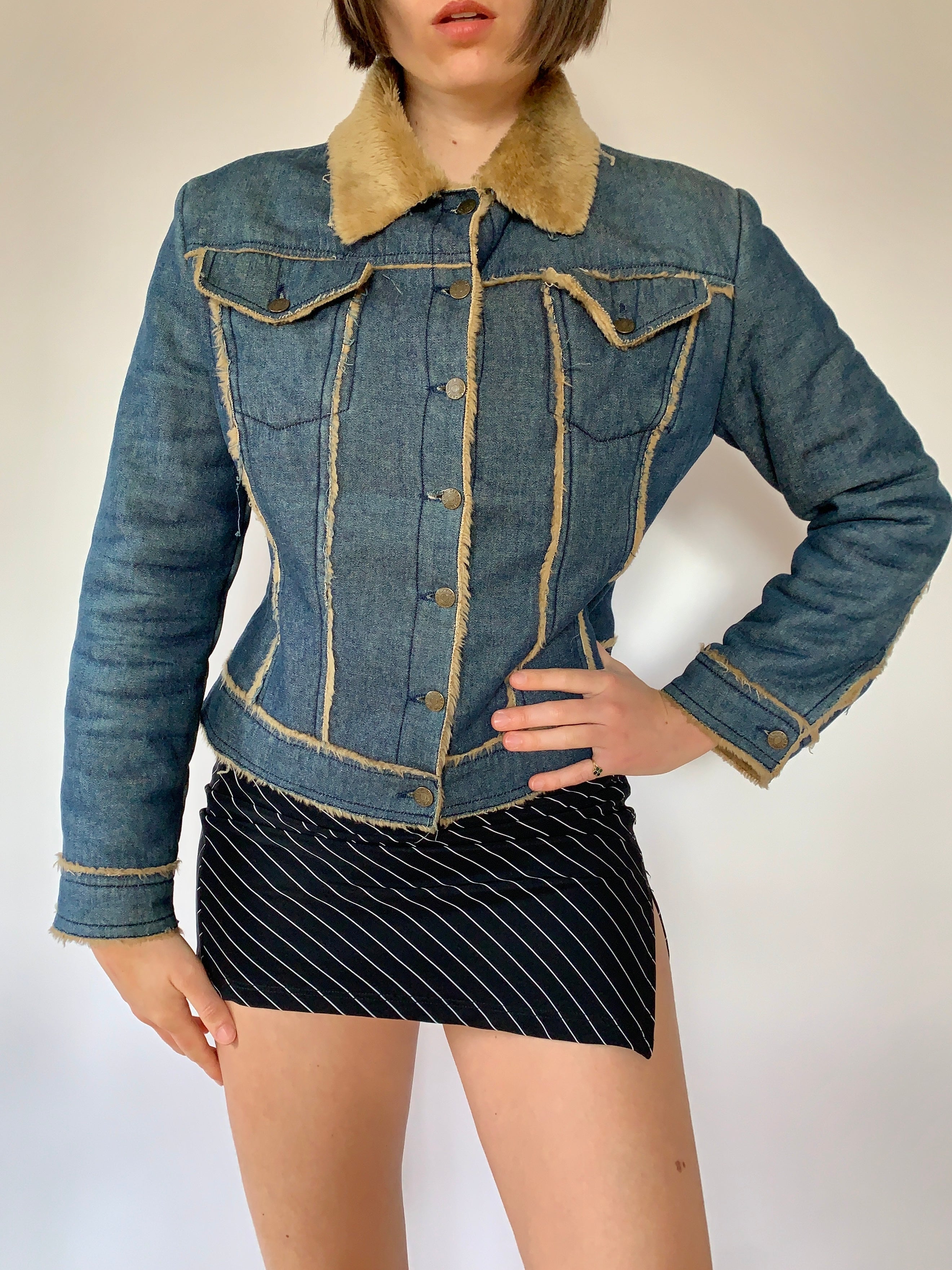 Y2K Denim & Faux Fur Jacket (S/M)