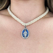 Reworked Vintage Virgin Mary Pearl Necklace