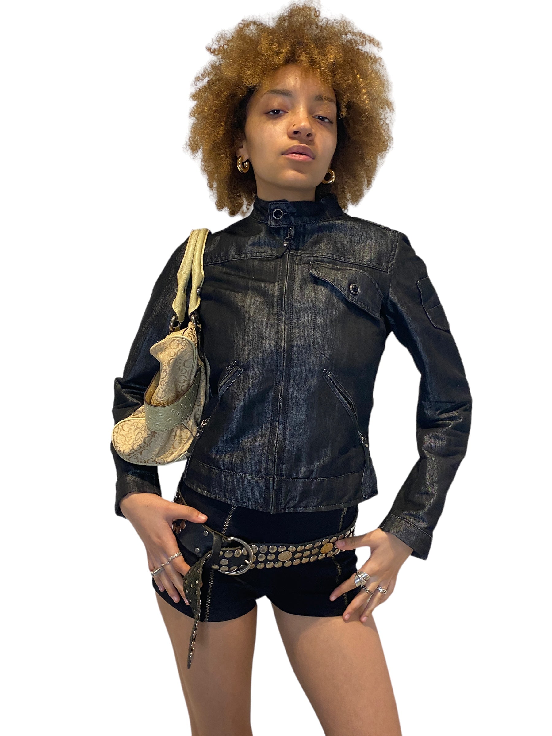 Y2K Denim Moto Cropped Jacket (M)