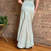 90s Pastel Mint Floral Satin Maxi Dress (M)