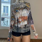 Vintage Beaded Graphic Knit Top (S)