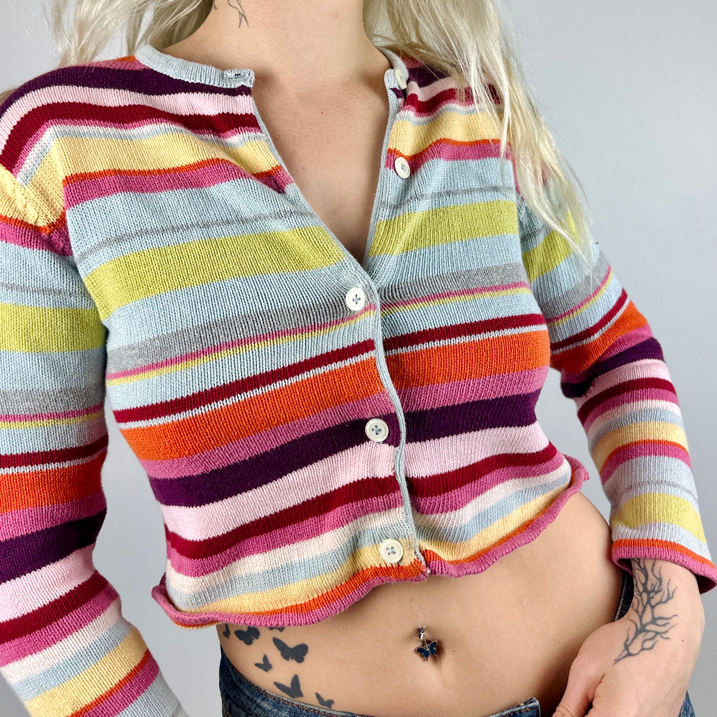 Rainbow Striped Cropped Cardigan (XS)