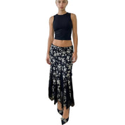 Italian Vintage Black Floral Mesh Midi Skirt (S)